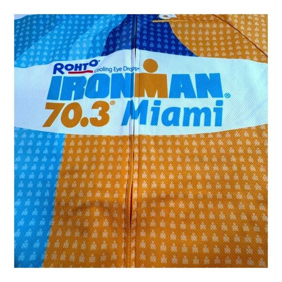 Ironman 70.3 Miami Cycling Jersey S Champ-Sys Polyester Athletic Fit Blue Orange - Picture 2 of 6
